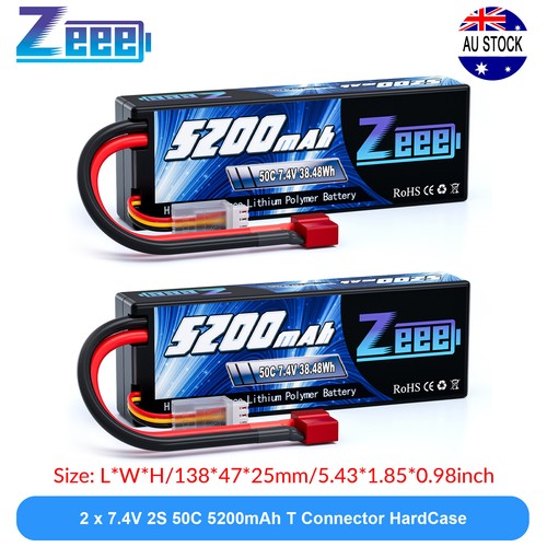 2x Zeee 7.4V 50C 5200mAh 2S LiPo Battery T Plug